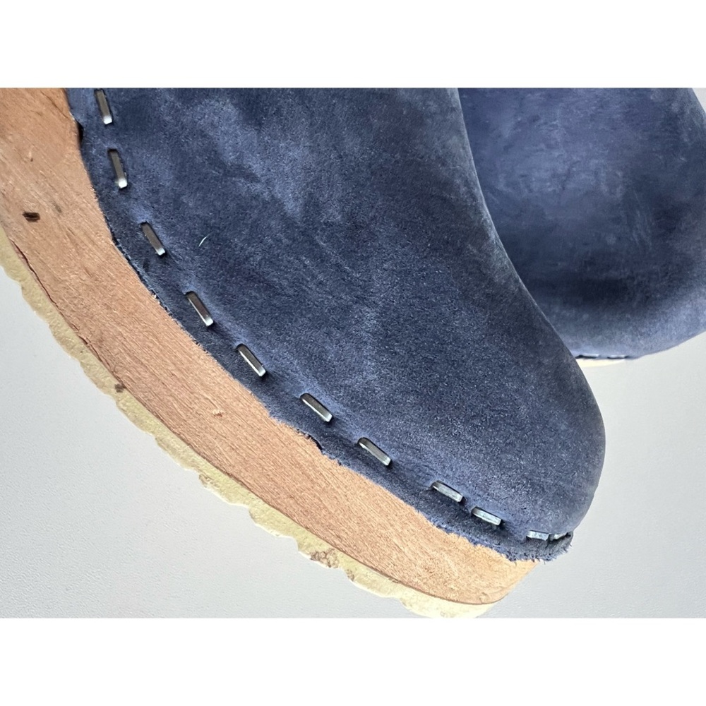 Vintage Blue Nubuck Slip On Wooden Clogs Mules 37 - Picture 7 of 13